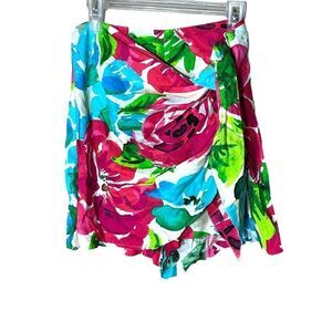 Zara‎ Floral Print Linen Blend Wrap Skort Size S NWT